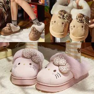 헬로키티 호피 털 슬리퍼 240mm/산리오 캐릭터 겨울 털실내화 실내용 거실화