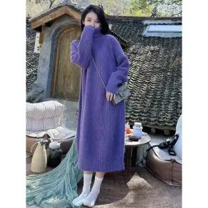 니트 여성 핑크 겨울 가을 롱원피스 기본핏 터틀넥 M 42.5~52.5kg