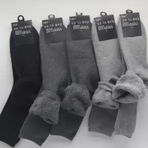 (남자기모양말:색상섞어 5켤레)남자 기모양말 5켤레 HG5950-3A 남성 겨울 두꺼운 무지 기본 중목 베이직 세