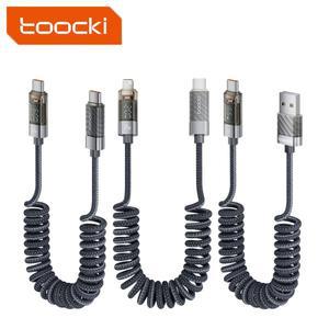 투키 코일드 USB 타입 C 라이트닝 케이블 디지털 디스플레이 스프링 100W 고속 충전 모바일 폰 노트북용