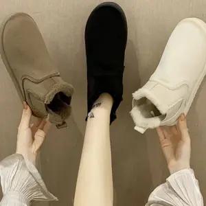 여성 털 부츠 방한 겨울 플랫 여성 첼시 부츠 앵클 미들