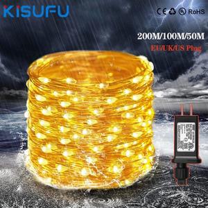 야외 방수 LED 조명 스트링, 정원 웨딩 장식, 크리스마스 구리 와이어 화환 요정 110V, 220V, 200m, 50m
