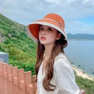 여성모자 배색 끈리본 여름 여행 썸머 예쁜 버킷햇