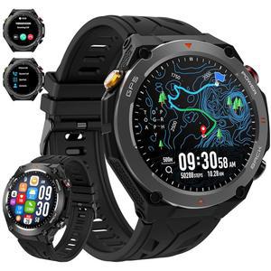 GPS, 압력/고도/나침반, 650mAh 초대형 배터리, 응답/전화 걸기, 100개 이상의 스포츠 모드, Android iOS용 메탈 바디 피트니스 트래커가 탑재된 밀리터리 스마트워치