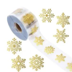 눈꽃 모양 원형 스티커(500P)/눈 결정 금박스티커 롤타입/크리스마스 장식