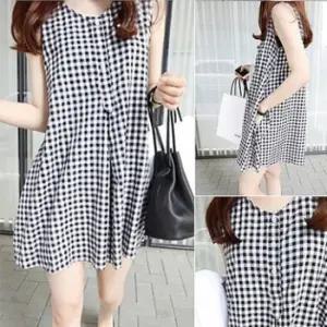 JS.체크민소매원피스- 빅사이즈 면 임부복 여성의류