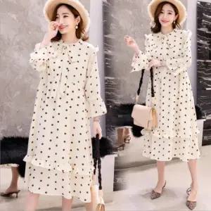 임산부 웨딩도트 롱원피스 빅사이즈 여성 임부복 3561
