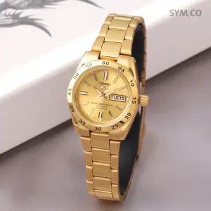 세이코5 SYMG44K1 골드다이얼 오토캘린더 라운드 오토매틱 여자 메탈 시계 c