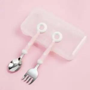고품질 유아숟가락 도넛 수저포크 세트핑크 유아용 스테인리스수저 (WFFWPDI)