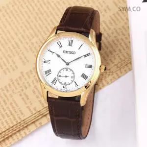 SRK050P1 사파이어 골드 라운드 아날로그 클래식 남자 가죽 시계 c