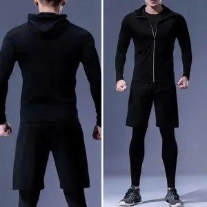 고품질 남자 피트니스 상 하의 반바지 레깅스 후드 세트 (WFFWOBO)