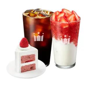 할리스 아메리카노 R + 설향 딸기 라떼 G + 딸기 쉬폰 케이크