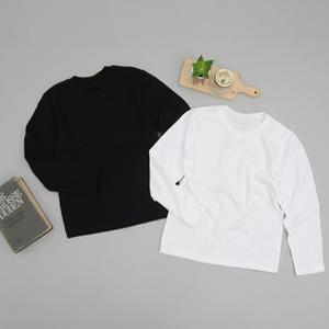 유아 아동 주니어 면 무지 긴팔 라운드 흰색 티셔츠