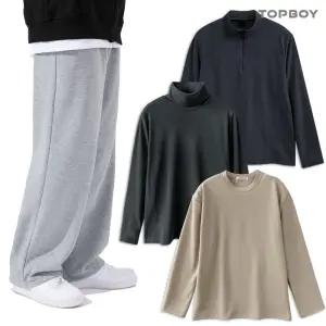 탑보이 남녀공용 겨울 기모 터틀넥 트레이닝 바지 니트 집업 티셔츠