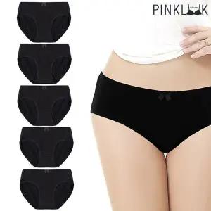 [핑크룩]순면 40수 여성용 스판 코튼팬티 삼각 데일리 여성팬티5P 블랙_P362860161
