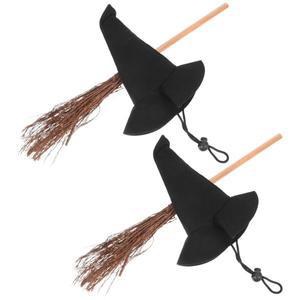 4 Pcs 할로윈 마녀 모자 소형 빗자루 집 인형 집 액세서리 빗자루 마법사