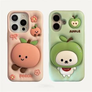 [유니커블]갤럭시s25 엣지 s24 s23 a32 예쁜 과일 스마트톡 거치대 사과 복숭아 딸기 캐릭터 에폭시 케이스