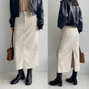 기모 코듀로이스커트 하우룩 겨울 밴딩 H라인 미디롱 스커트