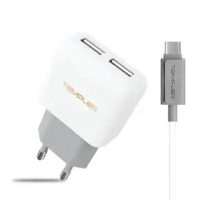 템플러 2.1A 2포트 가정용 충전기 (C타입케이블 포함)