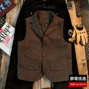 정장 조끼 영국 복고풍 이탈리아 신사 클래식 캐주얼 남자 남성 헤링본 트위드 울 세련되고 트렌디함