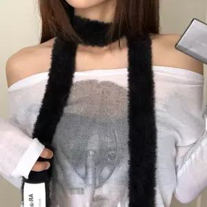 여성 겨울 방한 슬림 머플러 털 퍼 목도리 심플 무지 롱 타이 얇은 가을 간절기