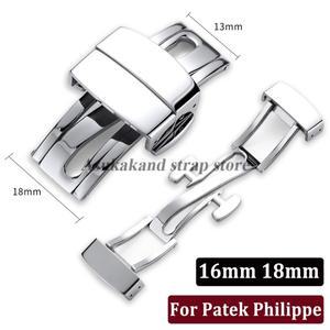[호환품]파텍 필립 아쿠아넛 실리콘 러버 시계줄 스트랩용 스테인리스 스틸 광택 시계 버클 16mm 메탈 폴딩