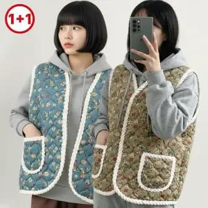 김장조끼 할머니 촌캉스 겨울 방한 누빔 꽃무늬 조끼