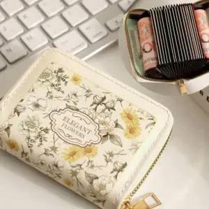 여자 카드지갑 꽃무늬 아코디언 대용량 카드 명함 홀더 빈티지 학생