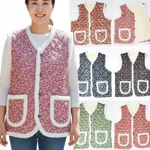 토끼털 꽃무늬조끼 촌캉스 겨울 김장조끼 누빔 캠핑 실내복 할머니 복고