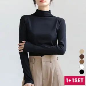 2종세트 벨라도나 여성 겨울 캐주얼 솔리드 반목폴라 긴팔티셔츠 모크넥 터틀넥 이너티 Bon-2567s(U)