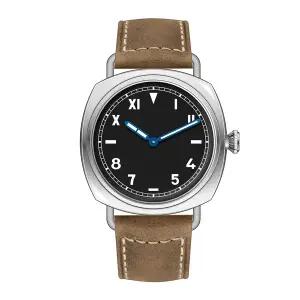 호환 Hruodland 남성용 레트로 쿼츠 시계 사파이어 유리 RONDA 502 무브먼트 스테인레스 스틸 블랙 스포츠