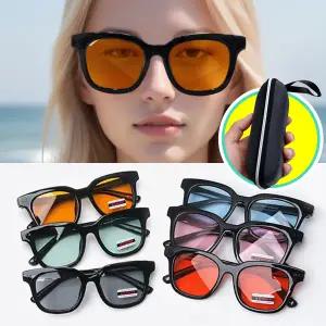 (케이스증정)UV자외선차단 남녀 틴트 뿔테 선글라스 컬러렌즈 데일리