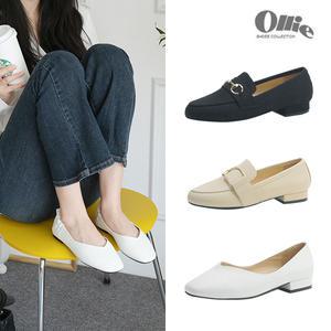 올리(Ollie) 플랫슈즈/사선절개/스퀘어/체인장식/여성단화/로퍼/여성구두