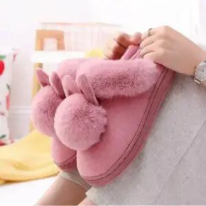 토끼 털방울 털슬리퍼 여성 털실내화 보온 거실화 실내화 실내 겨울 슬리퍼 방한화