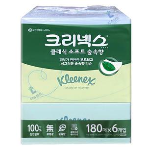 크리넥스 클래식 소프트 숲속향 미용티슈 180매 6개입x1개 각티슈