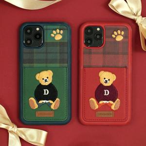 [디자인스킨](김해점)자수 포켓 바타입 케이스 [ ITM16953 - 체크/버건디/베어 ] - 갤럭시,아이폰