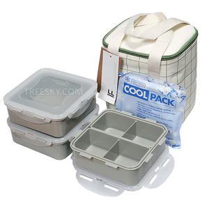 락앤락 보냉팩 체크가방 정사각 도시락 찬합세트-3단/2.6L/그린/1개 (LCB823KG)