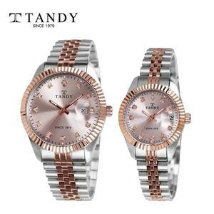 [기타][TANDY] 탠디 럭셔리 커플 메탈 손목시계(오스트리아 스톤 식입) T-3909 로즈골드콤비 남여세트