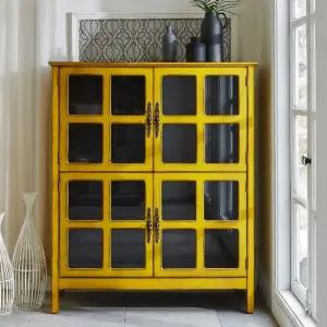다니엘 4도어 유리장식장 진열장 그릇장 엔틱옐로우