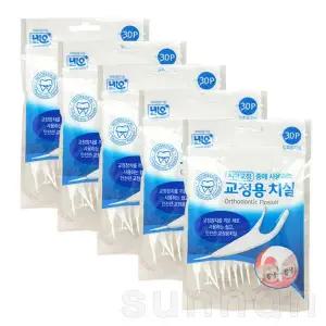 네오 교정용 치실 30P X 5개/교정치아 Y형 일회용 치실 이쑤시개