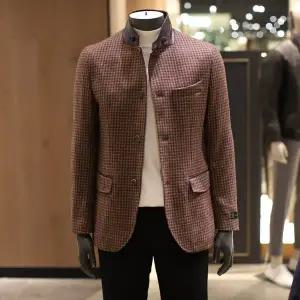 [레노마](하남점)renoma 하운드투스체크 가죽배색 캐시미어 차이나카라 자켓 RNLMBJ54A