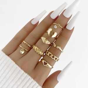 빈티지 보헤미아 진주 반지 세트 골드 컬러 레트로 보헤미안 지르콘 나비 하트 꽃 패션 주얼리 파티 선물