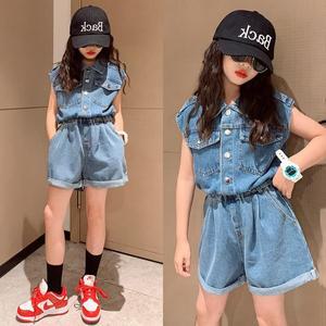[삐삐네옷가게] 여아 주니어 숏데님 민소매 점프수 상하 세트
