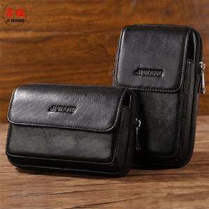 JI WANG 남성용 가죽 패니 웨이스트 백 휴대폰 동전 지갑 포켓 벨트 범 파우치 남성 밀리터리 팩 패션