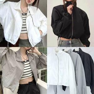 사선절개바람막이집업/크롭집업/잠바/바람막이점퍼/지퍼/빅사이즈/오버핏/가을/간절기/스트링/하이넥