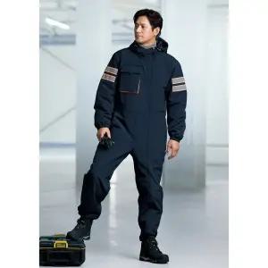 ZB-S2396 지벤 겨울 방한 작업복 탈의편리 배달 오토바이 스즈끼 패딩 후드부착형 정비복 상하일체형