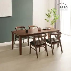 [/착불배송] 허그 1900 고무나무 원목 6인 식탁 세트(식탁+의자 4)