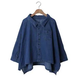사각 여성 카라넥 단추오픈 루즈핏 빅사이즈 봄 간절기 데님 청 셔츠 남방 B