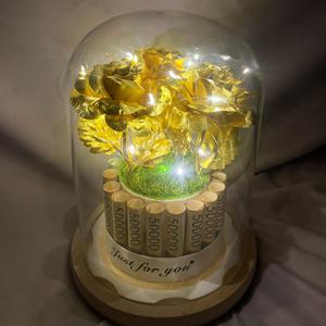금 장미 꽃 다발 결혼기념일 선물 부모님 생신 선물 용돈 이벤트 led 금장미 꽃길 플라워 유리돔 무드등