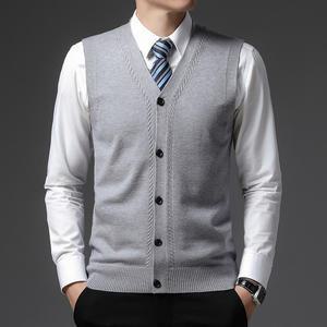 EAMT 남자조끼 캐쥬얼 니트 가을겨울 단추 YONG4 베스트 정장 브이넥 중장년